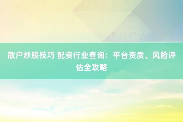 散户炒股技巧 配资行业查询：平台资质、风险评估全攻略