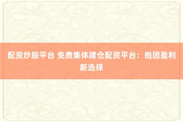 配资炒股平台 免费集体建仓配资平台：抱团盈利新选择