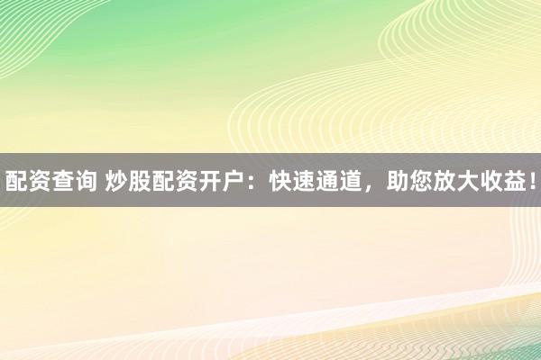 配资查询 炒股配资开户：快速通道，助您放大收益！