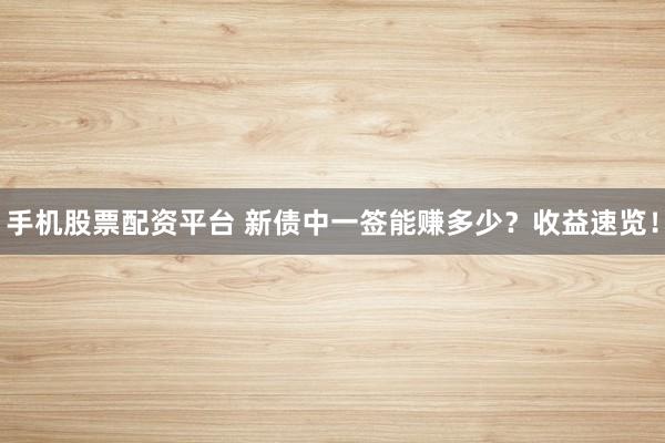 手机股票配资平台 新债中一签能赚多少？收益速览！