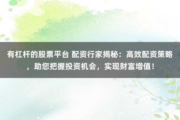 有杠杆的股票平台 配资行家揭秘：高效配资策略，助您把握投资机会，实现财富增值！