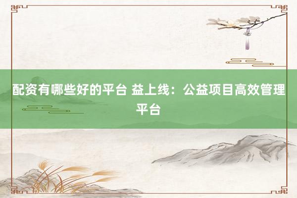 配资有哪些好的平台 益上线：公益项目高效管理平台