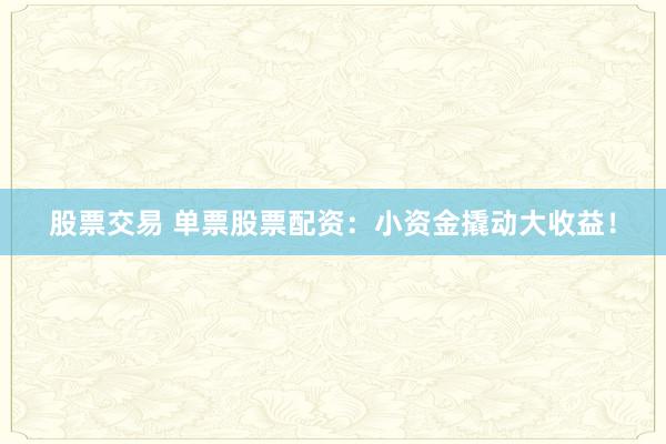 股票交易 单票股票配资：小资金撬动大收益！
