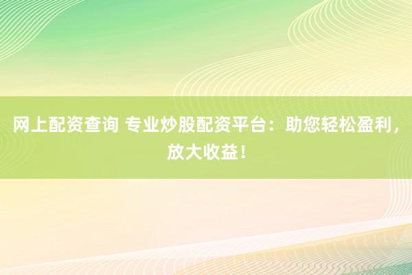 网上配资查询 专业炒股配资平台：助您轻松盈利，放大收益！