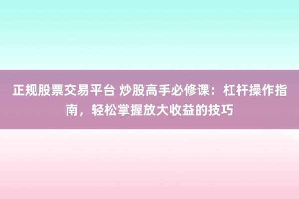 正规股票交易平台 炒股高手必修课：杠杆操作指南，轻松掌握放大收益的技巧